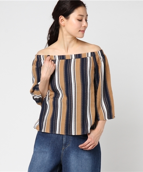 VENCEEXCHANGE（ヴァンスエクスチェンジ）の「エスニックストライプオフショル      （シャツ/ブラウス・レディース・ベージュ/ブルー・MEDIUM）」の12枚目の写真