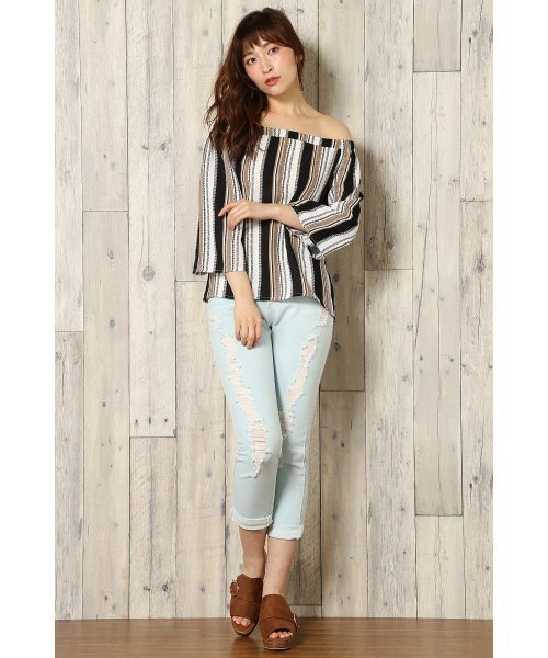 VENCEEXCHANGE（ヴァンスエクスチェンジ）の「エスニックストライプオフショル      （シャツ/ブラウス・レディース・ベージュ/ブルー・MEDIUM）」の13枚目の写真
