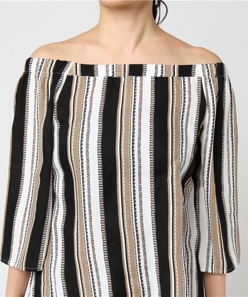 VENCEEXCHANGE（ヴァンスエクスチェンジ）の「エスニックストライプオフショル      （シャツ/ブラウス・レディース・ベージュ/ブルー・MEDIUM）」の6枚目の写真