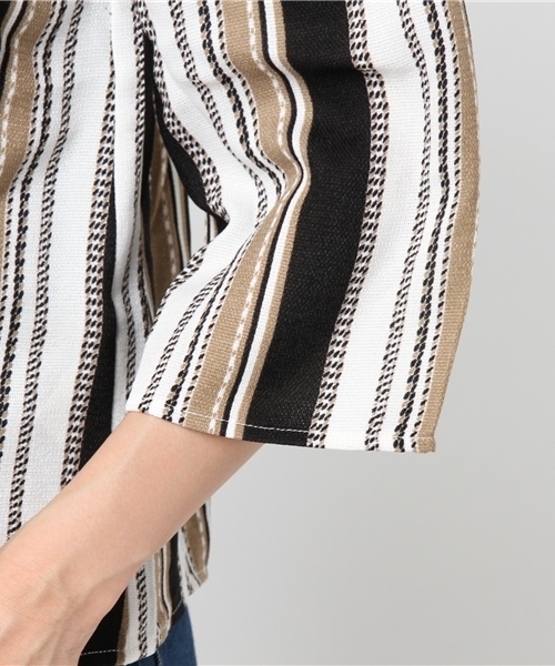 VENCEEXCHANGE（ヴァンスエクスチェンジ）の「エスニックストライプオフショル      （シャツ/ブラウス・レディース・ベージュ/ブルー・MEDIUM）」の7枚目の写真