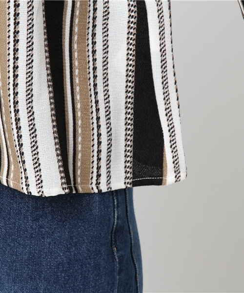 VENCEEXCHANGE（ヴァンスエクスチェンジ）の「エスニックストライプオフショル      （シャツ/ブラウス・レディース・ベージュ/ブルー・MEDIUM）」の8枚目の写真