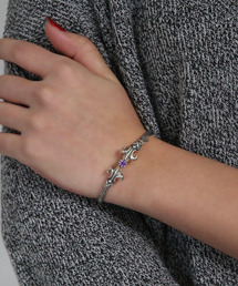 RIBBON CUFF w/ FLEUR DE LIS & CROWN SETTING w/ CZ