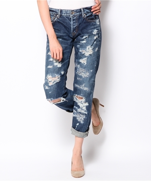 goa（ゴア）の「13ozデニムブロークンボーイズパンツ（デニムパンツ・レディース・ブラック/インディゴブルー・SMALL/MEDIUM）」の2枚目の写真