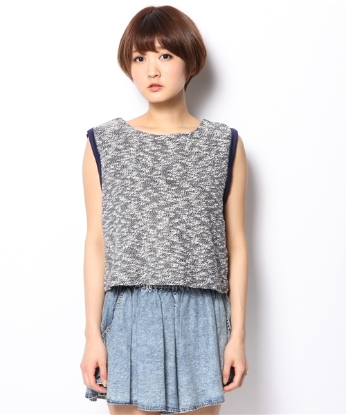 CIAOPANIC（チャオパニック）の「【Ciaopanic】　ツイードジャージーP/O（Tシャツ/カットソー・レディース・ネイビー/オフホワイト・FREE）」の3枚目の写真