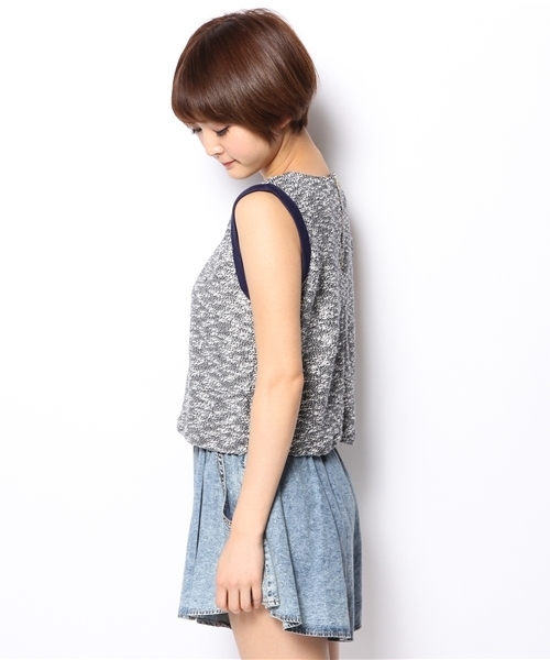 CIAOPANIC（チャオパニック）の「【Ciaopanic】　ツイードジャージーP/O（Tシャツ/カットソー・レディース・ネイビー/オフホワイト・FREE）」の4枚目の写真