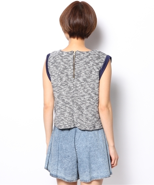 CIAOPANIC（チャオパニック）の「【Ciaopanic】　ツイードジャージーP/O（Tシャツ/カットソー・レディース・ネイビー/オフホワイト・FREE）」の5枚目の写真