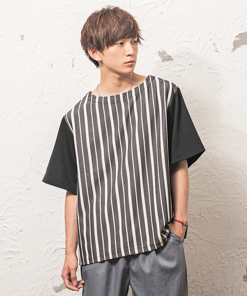 MinoriTY(マイノリティ)の「ストライプ半袖プルオーバー ビッグシルエット(シャツ/ブラウス・メンズ・ホワイト系その他/ブラック系その他/ブルー系その他・M/L)」の1枚目の写真