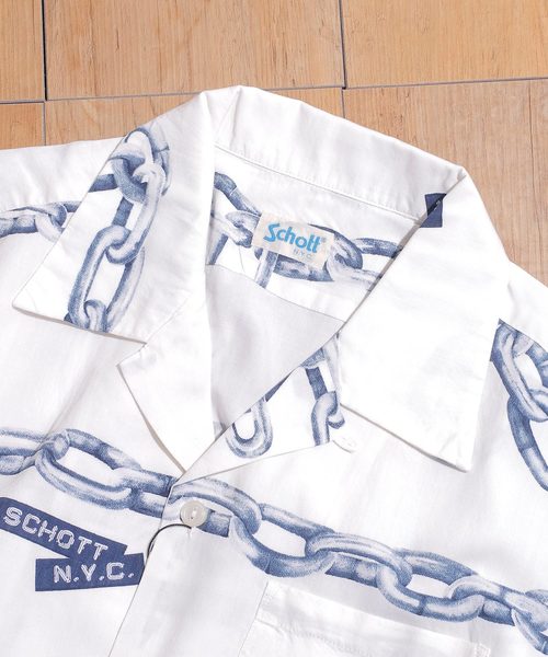 And A（アンドエー）の「SCHOTT ショット/ HAWAIIAN SHT CHAIN レトロチェーン柄 アロハシャツ / 3195027（シャツ/ブラウス・メンズ・ホワイト/ブラック・SMALL/MEDIUM/LARGE/X-LARGE）」の3枚目の写真