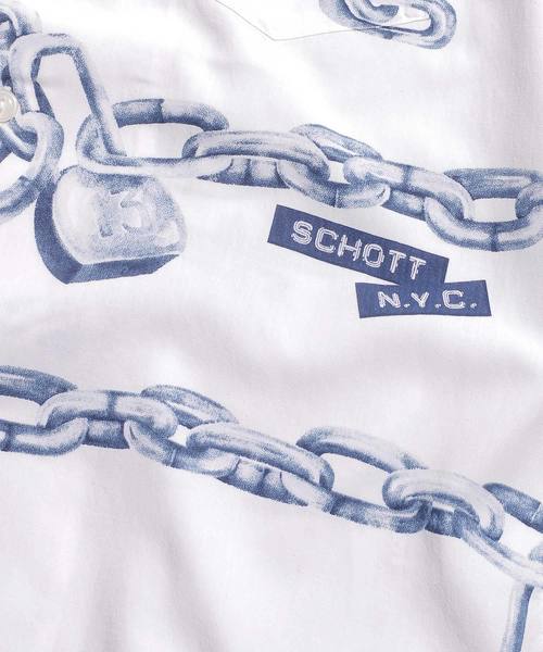 And A（アンドエー）の「SCHOTT ショット/ HAWAIIAN SHT CHAIN レトロチェーン柄 アロハシャツ / 3195027（シャツ/ブラウス・メンズ・ホワイト/ブラック・SMALL/MEDIUM/LARGE/X-LARGE）」の11枚目の写真