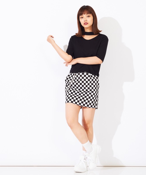 WEGO(ウィゴー)の「WEGO/チョーカー5分袖リブTシャツ(Tシャツ/カットソー・レディース・ブラック/ブラウン/グリーン/パープル・FREE)」の14枚目の写真