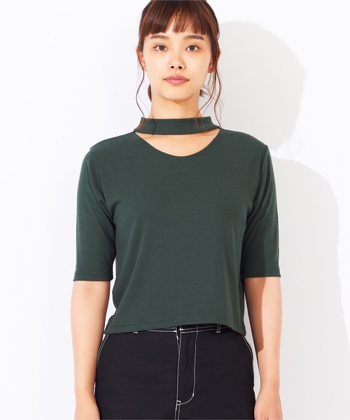 WEGO(ウィゴー)の「WEGO/チョーカー5分袖リブTシャツ(Tシャツ/カットソー・レディース・ブラック/ブラウン/グリーン/パープル・FREE)」の17枚目の写真