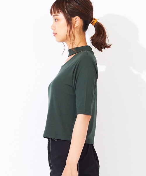 WEGO(ウィゴー)の「WEGO/チョーカー5分袖リブTシャツ(Tシャツ/カットソー・レディース・ブラック/ブラウン/グリーン/パープル・FREE)」の18枚目の写真