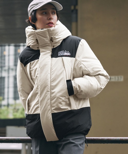 極美品 FIRST DOWN ダウンジャケット 別注 パネルショートダウン M 極 