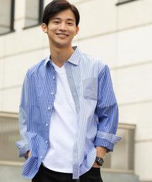 coen | ストライプクレイジーパッチワーク長袖シャツ(シャツ/ブラウス)