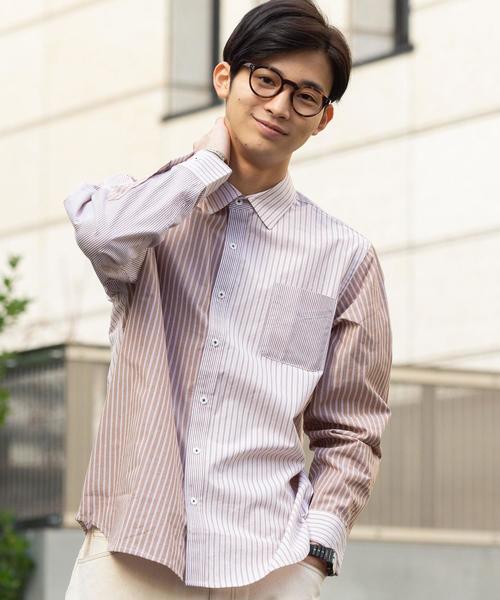 coen（コーエン）の「ストライプクレイジーパッチワーク長袖シャツ（シャツ/ブラウス・メンズ・ベージュ/ネイビー・X-LARGE/LARGE/MEDIUM/SMALL）」の4枚目の写真