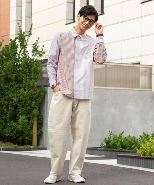 coen（コーエン）の「ストライプクレイジーパッチワーク長袖シャツ（シャツ/ブラウス・メンズ・ベージュ/ネイビー・X-LARGE/LARGE/MEDIUM/SMALL）」の3枚目の写真