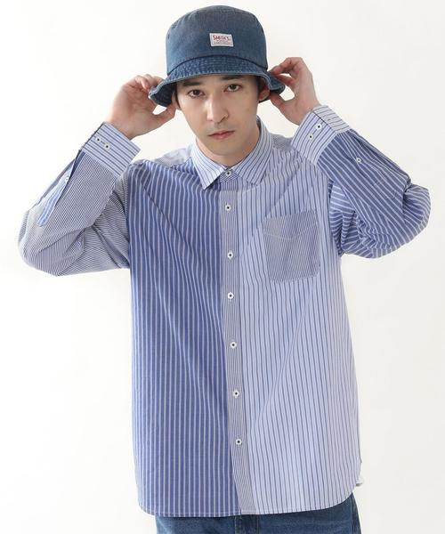 coen（コーエン）の「ストライプクレイジーパッチワーク長袖シャツ（シャツ/ブラウス・メンズ・ベージュ/ネイビー・X-LARGE/LARGE/MEDIUM/SMALL）」の9枚目の写真