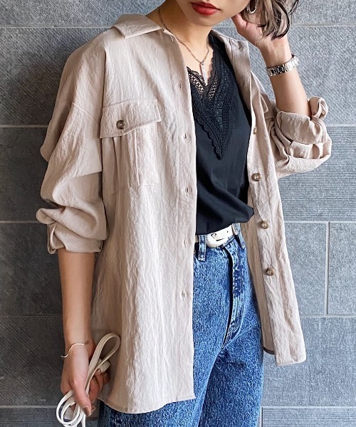 PAGEBOY（ページボーイ）の「リネンライクBIGシャツ（シャツ/ブラウス・レディース・ブラック/ベージュ/クリアブルー・FREE）」の2枚目の写真