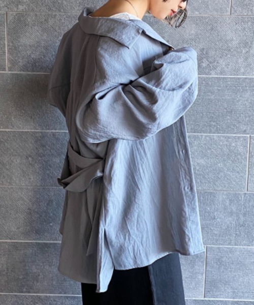 PAGEBOY（ページボーイ）の「リネンライクBIGシャツ（シャツ/ブラウス・レディース・ブラック/ベージュ/クリアブルー・FREE）」の3枚目の写真