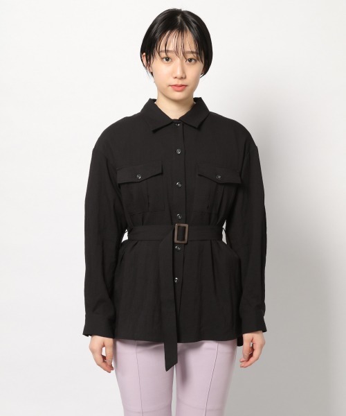 PAGEBOY（ページボーイ）の「リネンライクBIGシャツ（シャツ/ブラウス・レディース・ブラック/ベージュ/クリアブルー・FREE）」の5枚目の写真