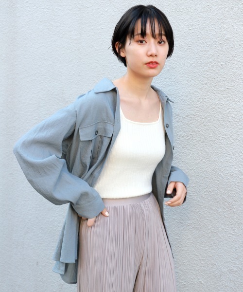 PAGEBOY（ページボーイ）の「リネンライクBIGシャツ（シャツ/ブラウス・レディース・ブラック/ベージュ/クリアブルー・FREE）」の16枚目の写真