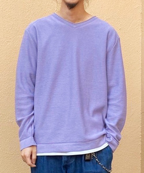 GLOSTER（グロスター）の「綿/麻 レイヤードニット インナーＴシャツ付き（ニット/セーター・メンズ・ライトグレー/ネイビー/カーキ/ブルー/ラベンダー・S/M/L/XL）」の5枚目の写真