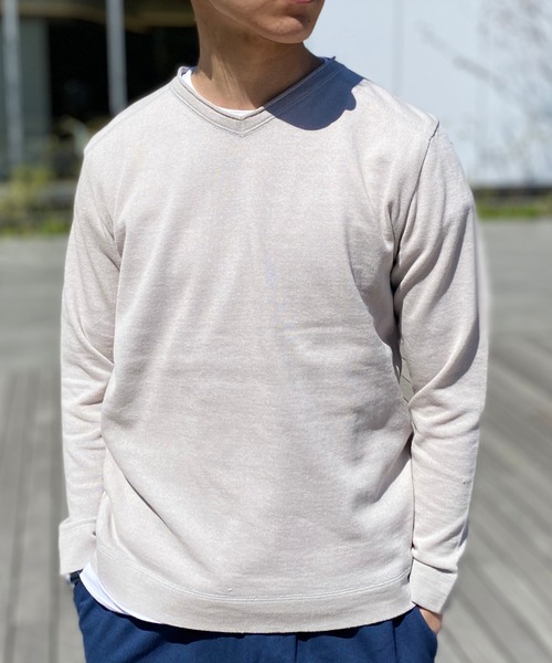 GLOSTER（グロスター）の「綿/麻 レイヤードニット インナーＴシャツ付き（ニット/セーター・メンズ・ライトグレー/ネイビー/カーキ/ブルー/ラベンダー・S/M/L/XL）」の2枚目の写真