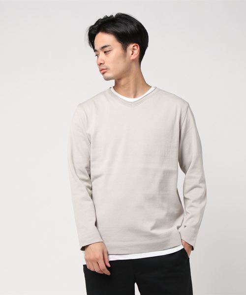 GLOSTER（グロスター）の「綿/麻 レイヤードニット インナーＴシャツ付き（ニット/セーター・メンズ・ライトグレー/ネイビー/カーキ/ブルー/ラベンダー・S/M/L/XL）」の14枚目の写真