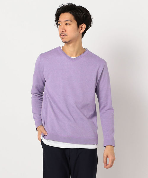 GLOSTER（グロスター）の「綿/麻 レイヤードニット インナーＴシャツ付き（ニット/セーター・メンズ・ライトグレー/ネイビー/カーキ/ブルー/ラベンダー・S/M/L/XL）」の6枚目の写真