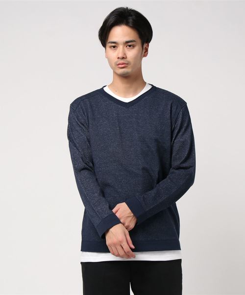 GLOSTER（グロスター）の「綿/麻 レイヤードニット インナーＴシャツ付き（ニット/セーター・メンズ・ライトグレー/ネイビー/カーキ/ブルー/ラベンダー・S/M/L/XL）」の20枚目の写真