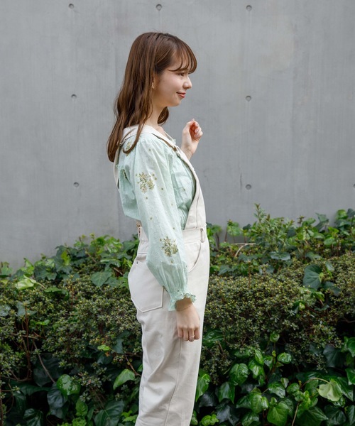 flower(フラワー)の「レディツイルサロペット(サロペット/オーバーオール・レディース・グレー/アイボリー・FREE)」の8枚目の写真