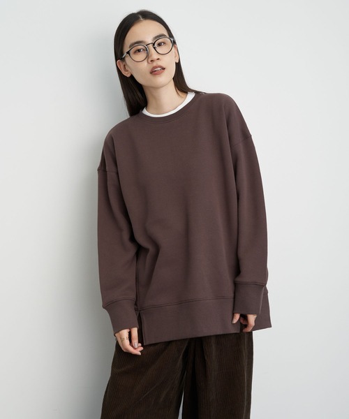 AMERICAN HOLIC(アメリカンホリック)の「前フリドロップショルダー裏毛チュニック *●(Tシャツ/カットソー・レディース・ブラック/ブラウン/グリーン/ライトベージュ・MEDIUM/LARGE)」の2枚目の写真