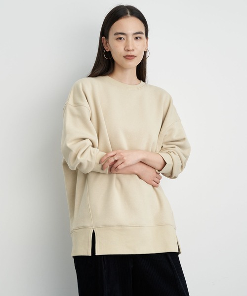 AMERICAN HOLIC(アメリカンホリック)の「前フリドロップショルダー裏毛チュニック *●(Tシャツ/カットソー・レディース・ブラック/ブラウン/グリーン/ライトベージュ・MEDIUM/LARGE)」の3枚目の写真
