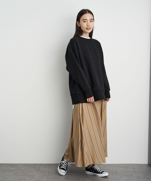 AMERICAN HOLIC(アメリカンホリック)の「前フリドロップショルダー裏毛チュニック *●(Tシャツ/カットソー・レディース・ブラック/ブラウン/グリーン/ライトベージュ・MEDIUM/LARGE)」の5枚目の写真