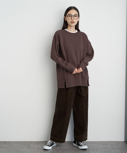 AMERICAN HOLIC(アメリカンホリック)の「前フリドロップショルダー裏毛チュニック *●(Tシャツ/カットソー・レディース・ブラック/ブラウン/グリーン/ライトベージュ・MEDIUM/LARGE)」の7枚目の写真