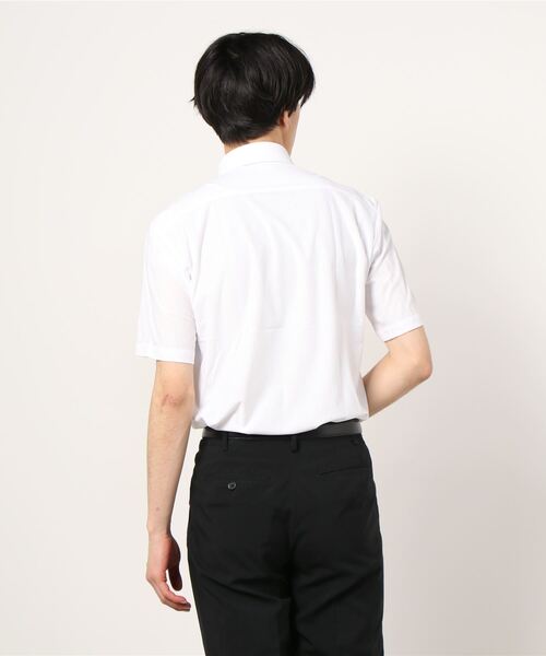 Perfect Suit FActory（パーフェクトスーツファクトリー）の「【完全ノーアイロン】半袖アイシャツ　ボタンダウン織柄無地　オフホワイト（シャツ/ブラウス・メンズ・オフホワイト・S/L/LL/M）」の3枚目の写真