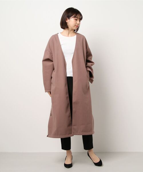 STYLEBLOCK(スタイルブロック)の「ソフトメルトンサイドボタンノーカラーコート(チェスターコート・レディース・モカ/グレイッシュベージュ/ホワイト系その他/チャコールグレー・M)」の12枚目の写真