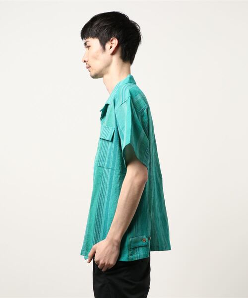 チャイハネ（チャイハネ）の「【チャイハネ】南インド織りモルジブメンズシャツ（シャツ/ブラウス・メンズ・ベージュ/ブラウン/グリーン・FREE）」の4枚目の写真