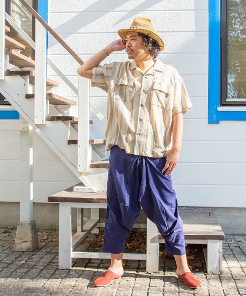 チャイハネ（チャイハネ）の「【チャイハネ】南インド織りモルジブメンズシャツ（シャツ/ブラウス・メンズ・ベージュ/ブラウン/グリーン・FREE）」の7枚目の写真