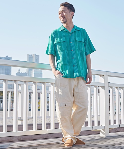 チャイハネ（チャイハネ）の「【チャイハネ】南インド織りモルジブメンズシャツ（シャツ/ブラウス・メンズ・ベージュ/ブラウン/グリーン・FREE）」の9枚目の写真