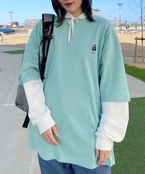 BEN DAVIS（ベンデイビス）の「∴WEGO/別注ベンデイビス刺繍ビッグTシャツ（Tシャツ/カットソー・メンズ・ダークグリーン/ベージュ系その他/グリーン/ホワイト/ライトパープル/スミクロ/サックスブルー/グリーン系その他/イエロー/アイボリー/マスタード/ダークオレンジ/ワイン・LARGE/SMALL/MEDIUM）」の6枚目の写真