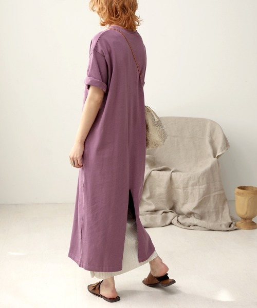 Bab（バブ）の「【WEB限定】USコットンバックスリット半袖カットワンピース（ワンピース・レディース・チャコールグレー/ブラック/パープル/グレー系その他/ブラウン/オフホワイト・FREE）」の6枚目の写真