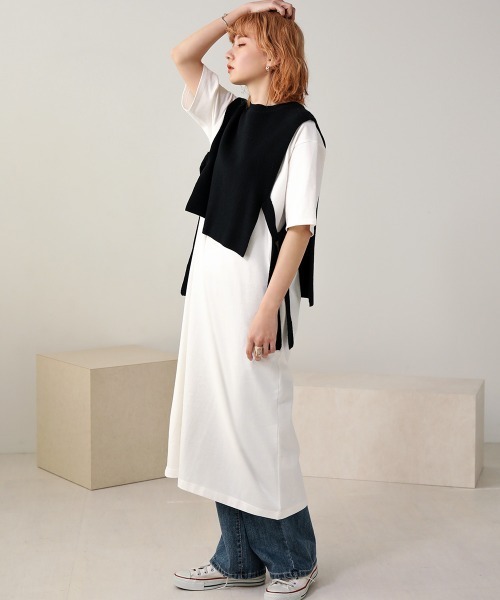 Bab（バブ）の「【WEB限定】USコットンバックスリット半袖カットワンピース（ワンピース・レディース・チャコールグレー/ブラック/パープル/グレー系その他/ブラウン/オフホワイト・FREE）」の2枚目の写真