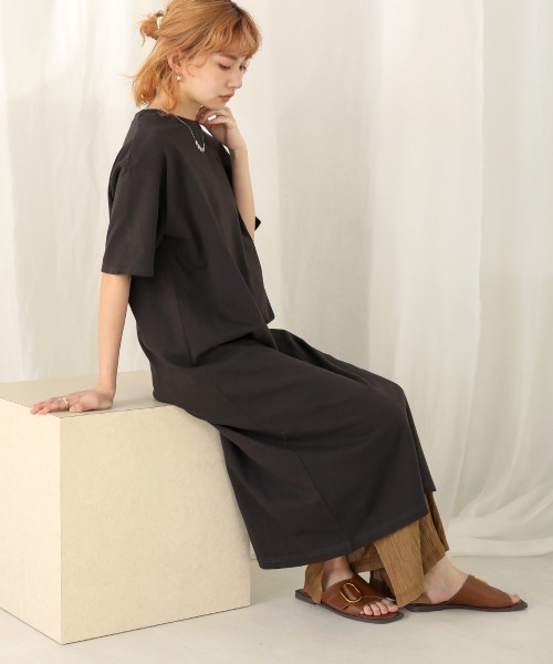 Bab（バブ）の「【WEB限定】USコットンバックスリット半袖カットワンピース（ワンピース・レディース・チャコールグレー/ブラック/パープル/グレー系その他/ブラウン/オフホワイト・FREE）」の16枚目の写真