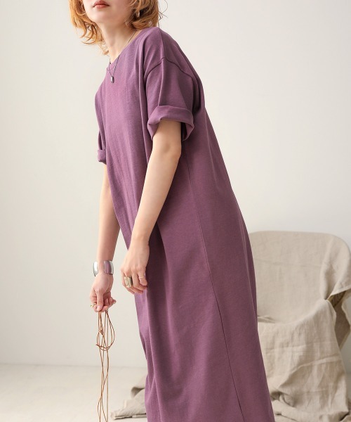 Bab（バブ）の「【WEB限定】USコットンバックスリット半袖カットワンピース（ワンピース・レディース・チャコールグレー/ブラック/パープル/グレー系その他/ブラウン/オフホワイト・FREE）」の8枚目の写真