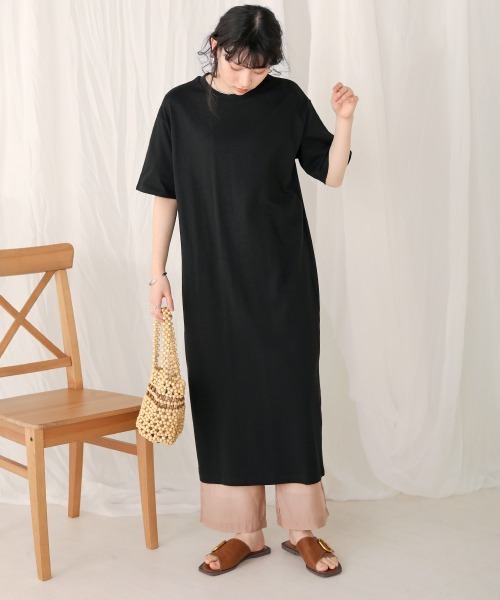 Bab（バブ）の「【WEB限定】USコットンバックスリット半袖カットワンピース（ワンピース・レディース・チャコールグレー/ブラック/パープル/グレー系その他/ブラウン/オフホワイト・FREE）」の9枚目の写真