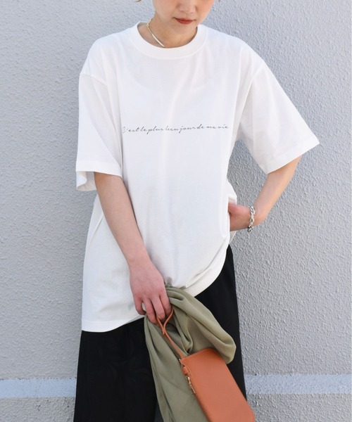 PICCIN（ピッチン）の「メッセージプリントビックTシャツ（Tシャツ/カットソー・レディース・オフホワイト/ブラック・M）」の2枚目の写真