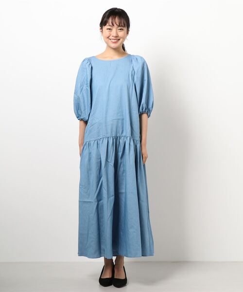 Mysa&Liina（ミーサリーナ）の「バックオープン ゆったりデニムワンピース（ワンピース・レディース・サックスブルー/インディゴブルー・M）」の7枚目の写真