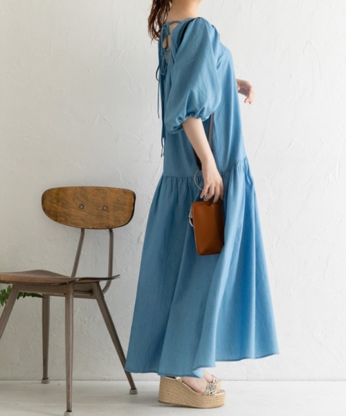 Mysa&Liina（ミーサリーナ）の「バックオープン ゆったりデニムワンピース（ワンピース・レディース・サックスブルー/インディゴブルー・M）」の18枚目の写真