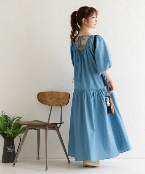 Mysa&Liina（ミーサリーナ）の「バックオープン ゆったりデニムワンピース（ワンピース・レディース・サックスブルー/インディゴブルー・M）」の19枚目の写真